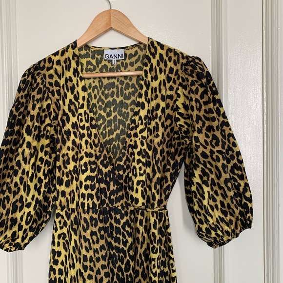 GANNI - PRINTED COTTON POPLIN WRAP DRESS - Picture 4 of 6